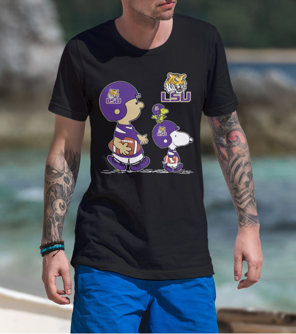 LSU Tigers Football Peanuts Characters Helmet T-Shirt
