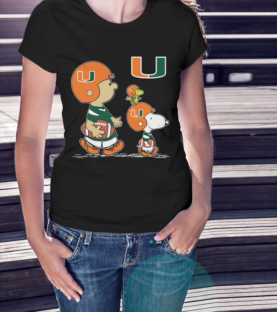 Miami Hurricanes Peanuts Characters Football Team Celebration T-Shirt