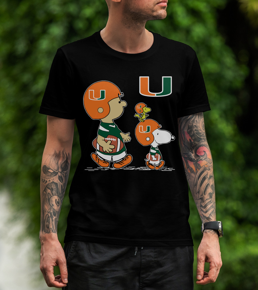 Miami Hurricanes Peanuts Characters Football Team Celebration T-Shirt