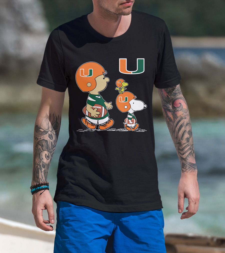 Miami Hurricanes Peanuts Characters Football Team Celebration T-Shirt