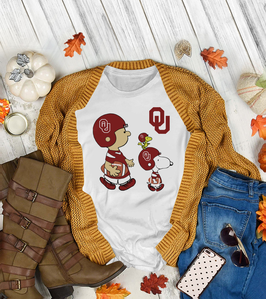 OU Sooners Football Characters with Helmets and Football T-Shirt