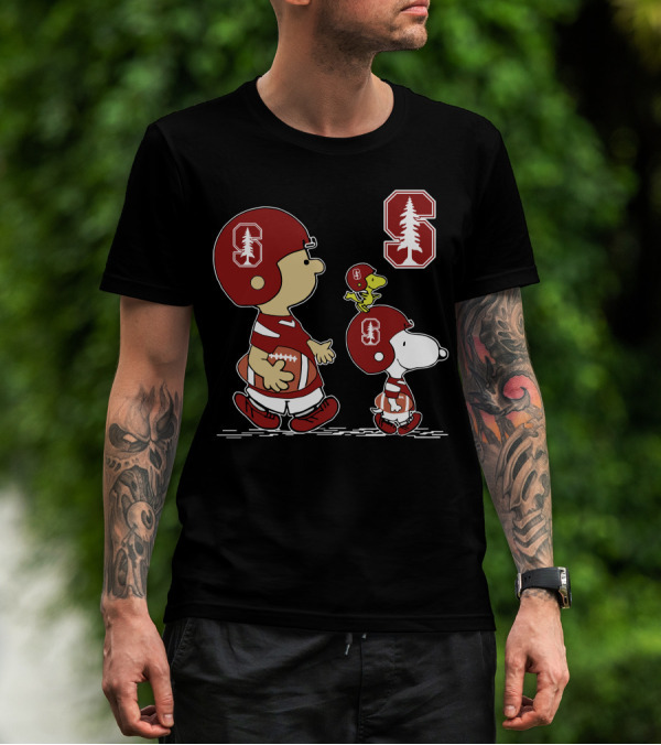 Stanford Cardinal Football Peanuts Characters With Iconic Stanford T-Shirt