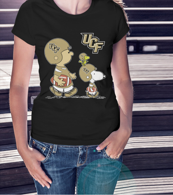 UCF Knights Peanuts Characters In Football Helmets With Woodstock T-Shirt