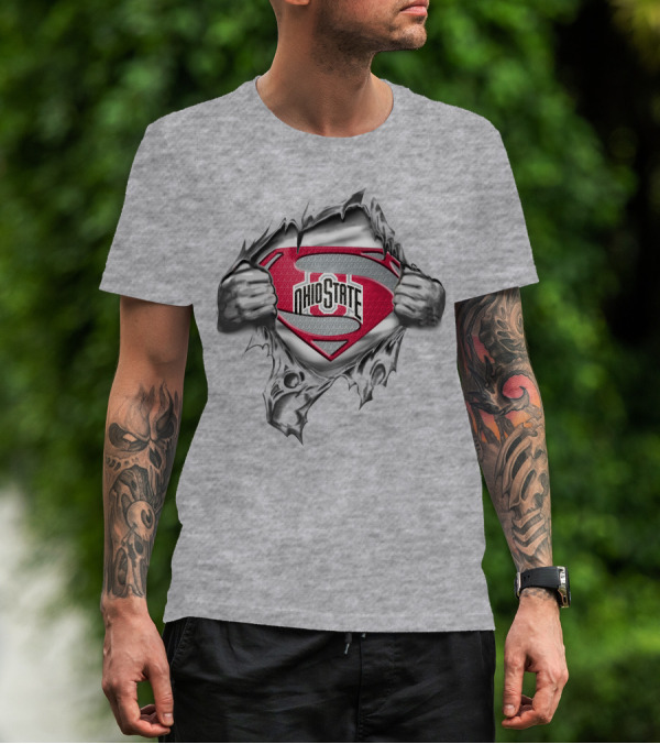 Ohio State Buckeyes Superman Logo Busting Through T-Shirt