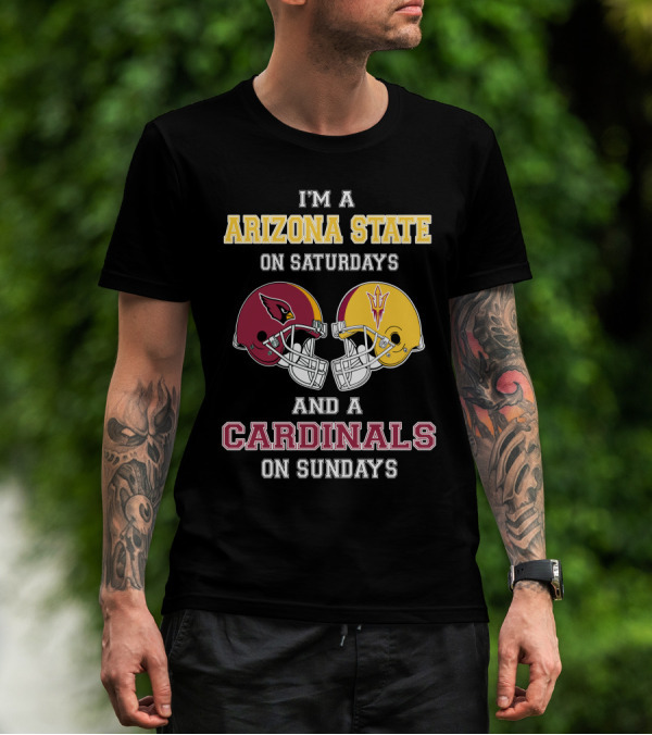 Arizona State Saturdays Cardinals Sundays Football Fan Dual Loyalty T-Shirt
