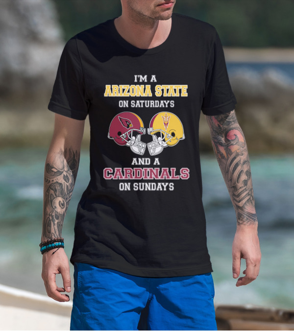 Arizona State Saturdays Cardinals Sundays Football Fan Dual Loyalty T-Shirt