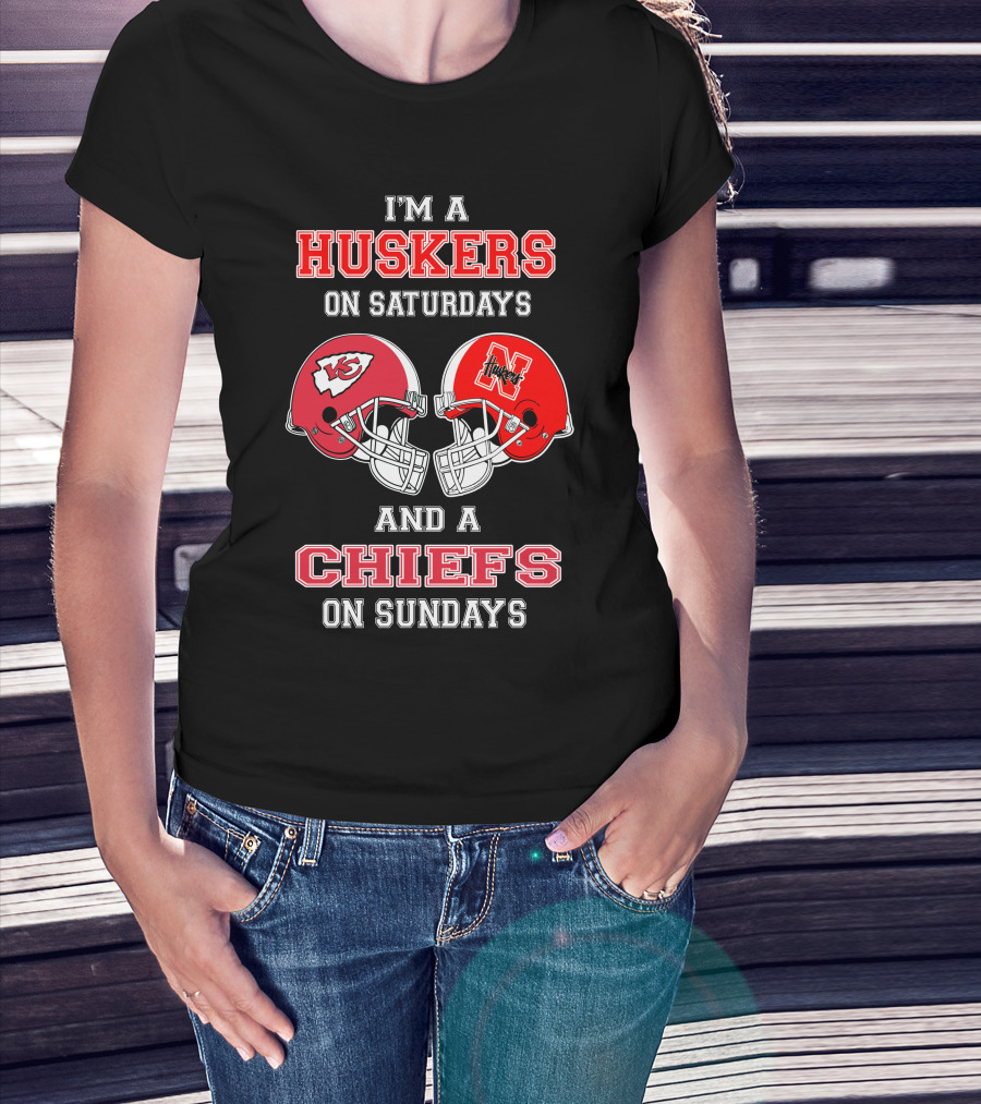 I'm A Huskers On Saturdays And A Chiefs On Sundays Football Helmets T-Shirt