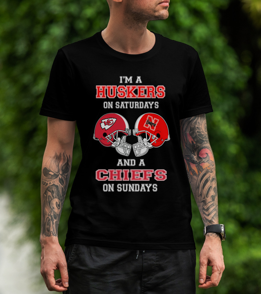 I'm A Huskers On Saturdays And A Chiefs On Sundays Football Helmets T-Shirt