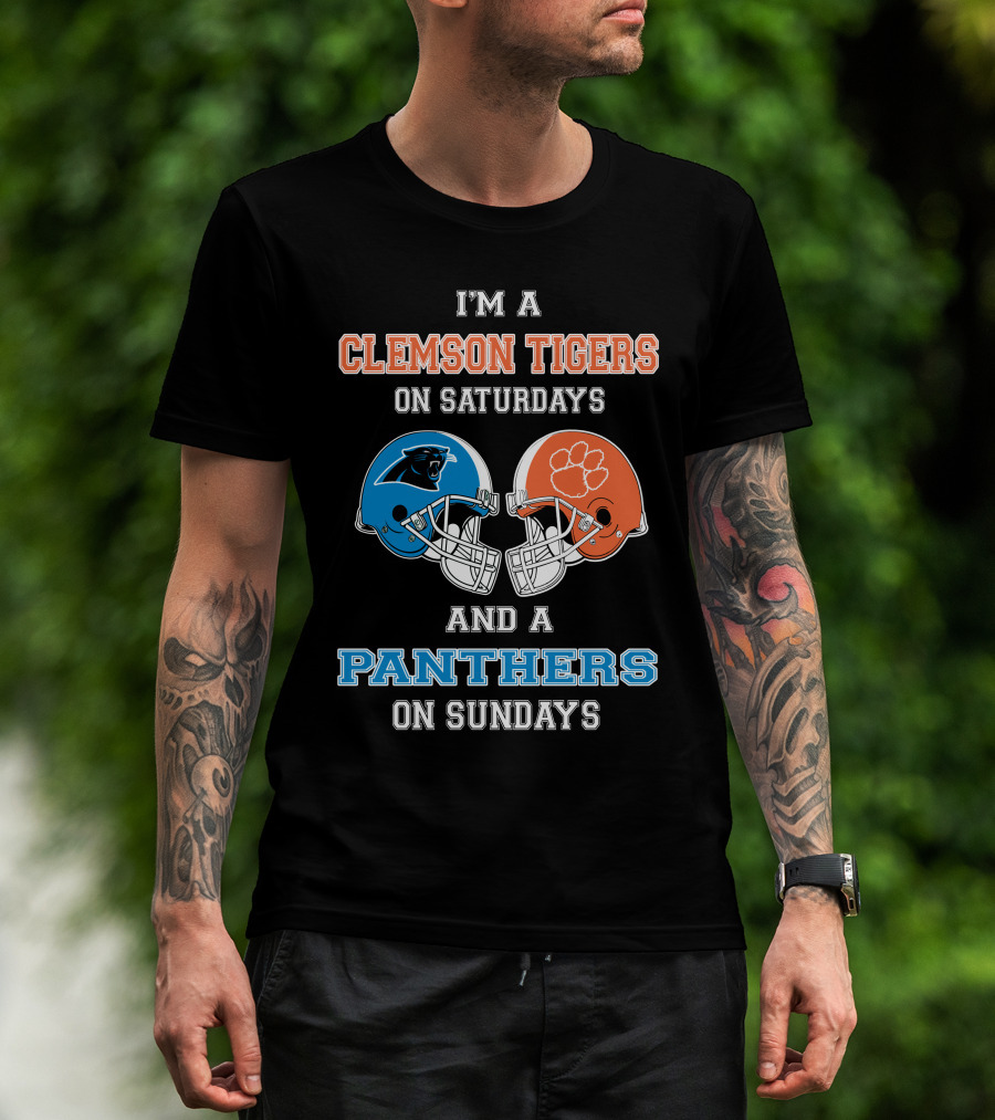 I'm A Clemson Tigers On Saturdays And A Panthers On Sundays Football Helmets T-Shirt