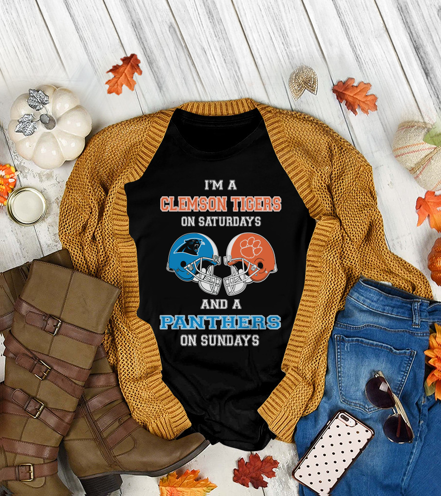 I'm A Clemson Tigers On Saturdays And A Panthers On Sundays Football Helmets T-Shirt