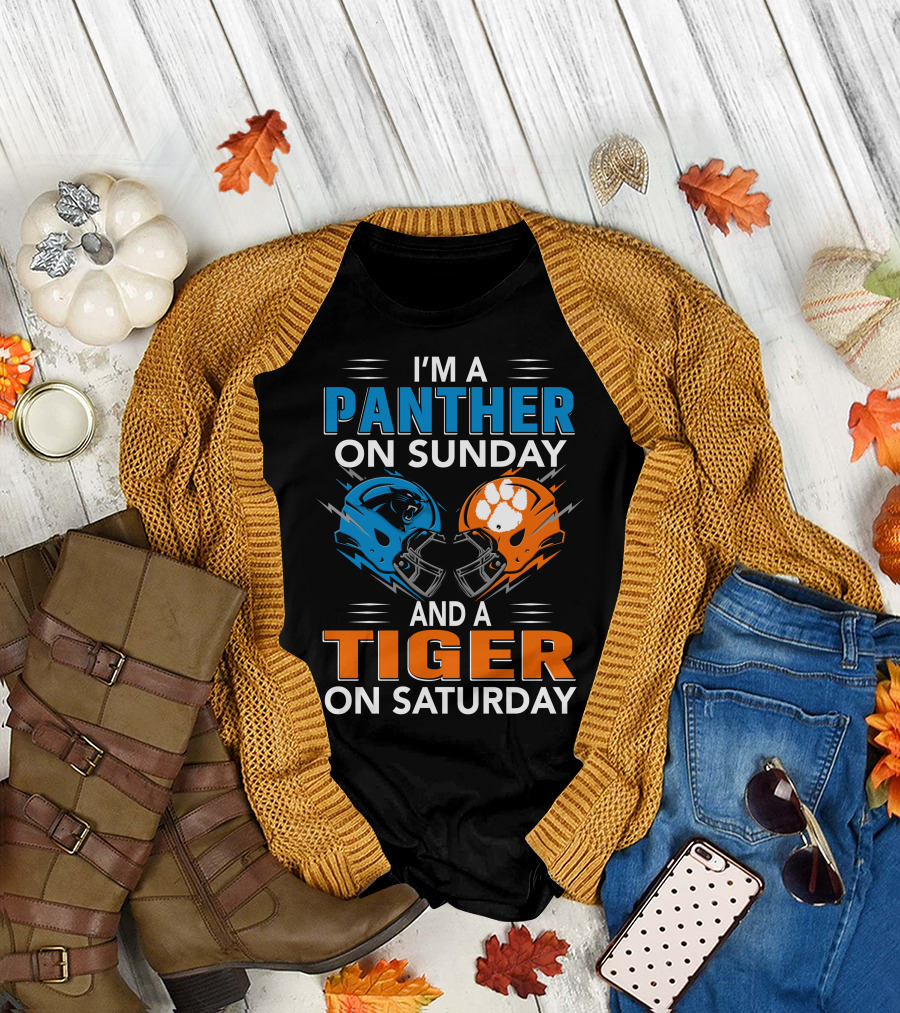 I'm A Panther On Sunday And A Tiger On Saturday Football Helmets T-Shirt