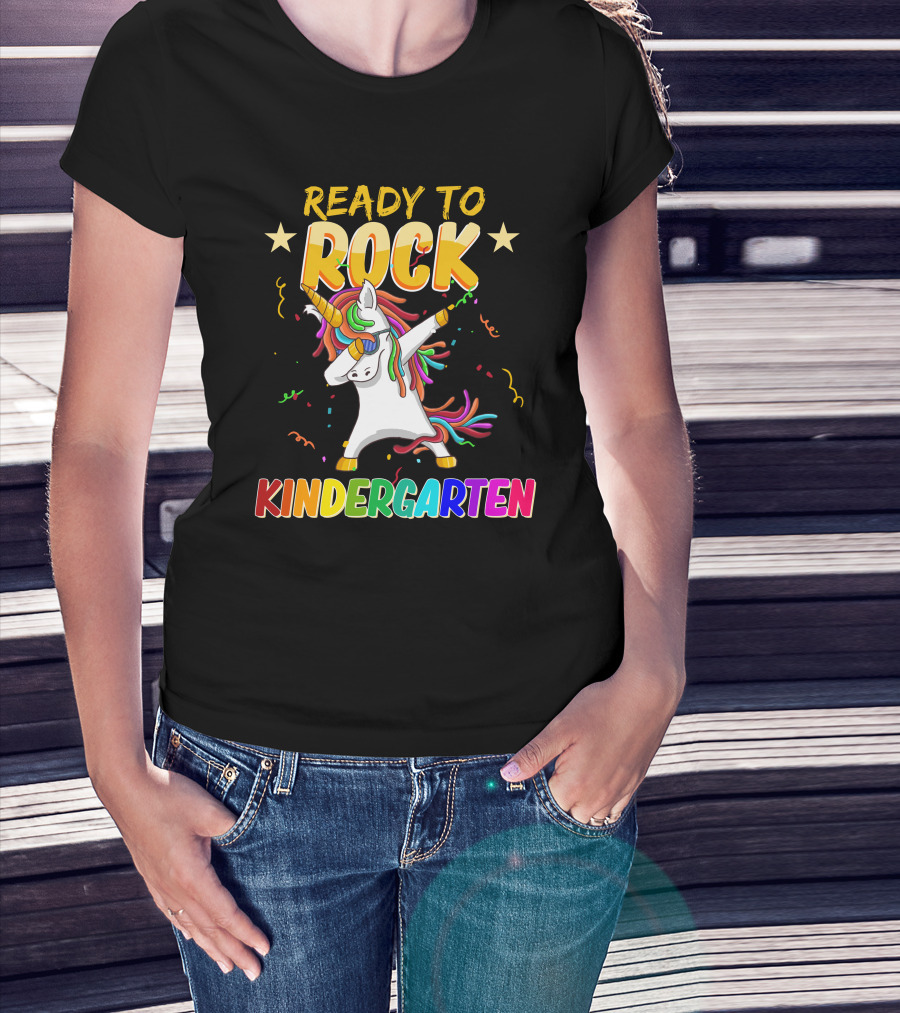 Ready To Rock Kindergarten With Dabbing Unicorn And Stars T-Shirt