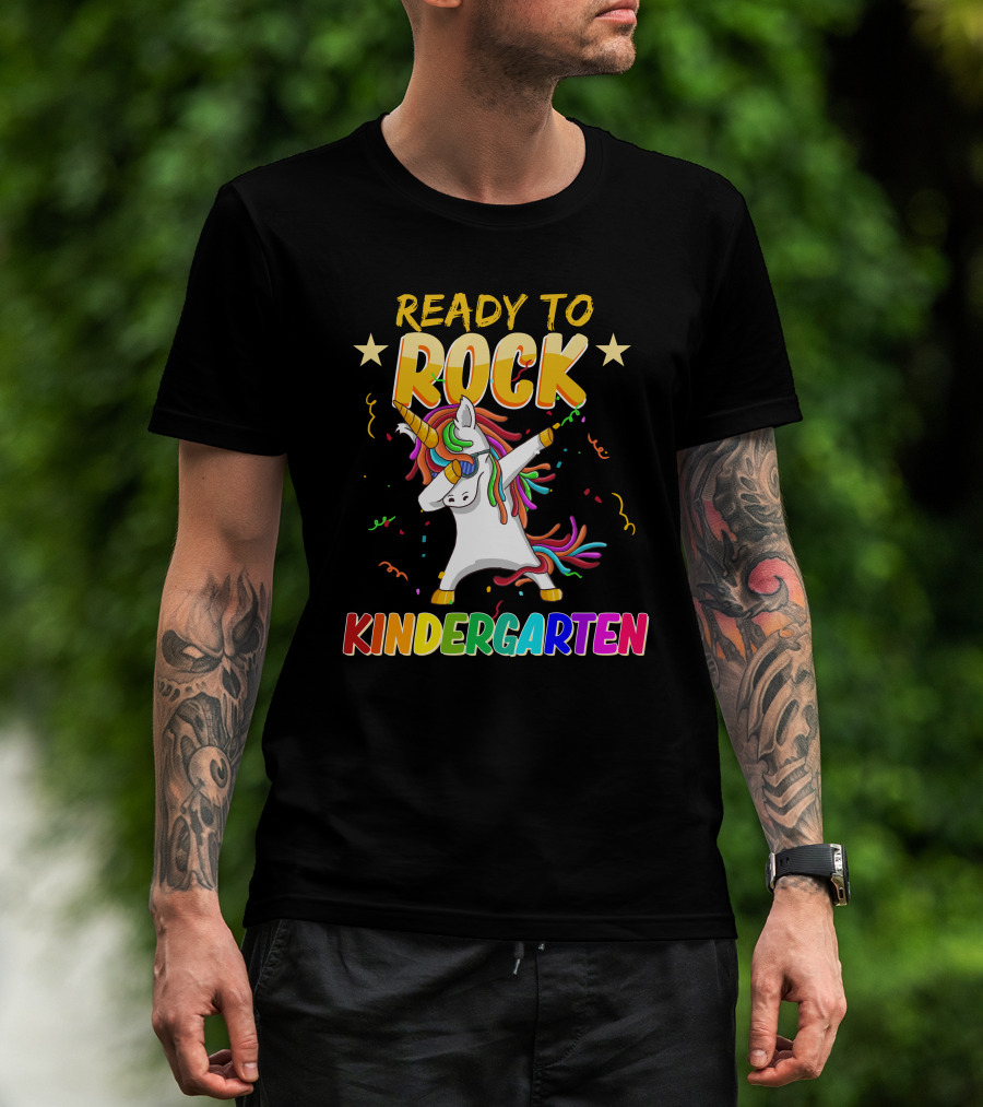 Ready To Rock Kindergarten With Dabbing Unicorn And Stars T-Shirt