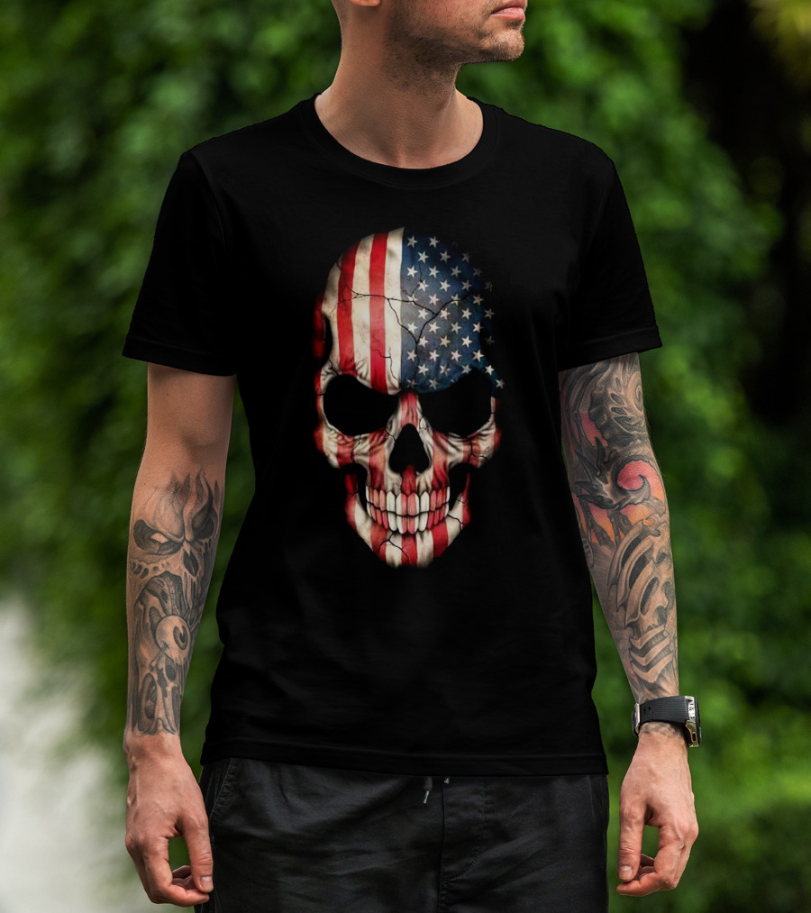 Skull American Flag Stars And Stripes T-Shirt