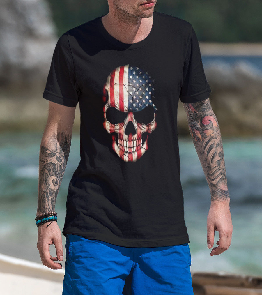Skull American Flag Stars And Stripes T-Shirt
