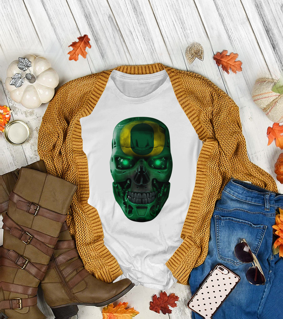 Oregon Ducks Skull Robot Green Neon Eyes T-Shirt