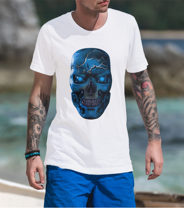 Detroit Lions Cyber Skull T-Shirt
