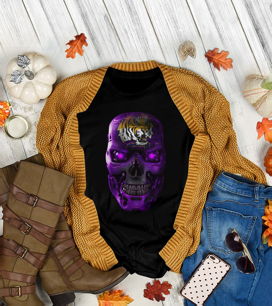 LSU Tigers Skull with Purple Cybernetic T-Shirt