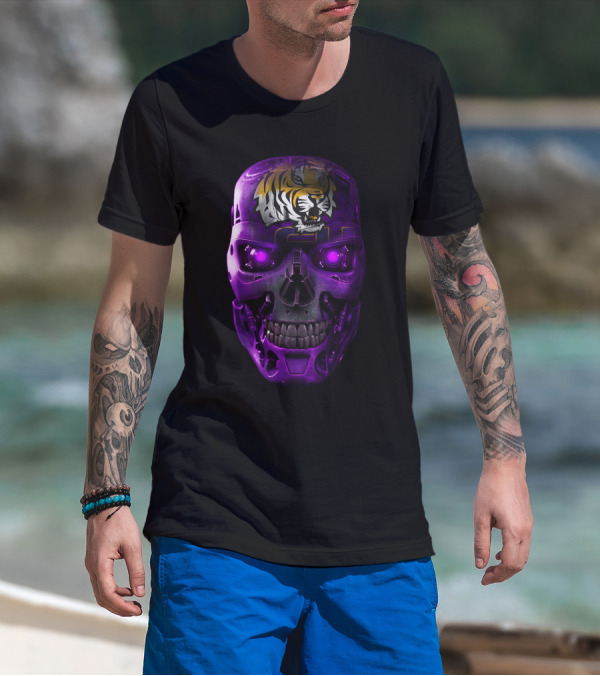 LSU Tigers Skull With Purple Cybernetic T-Shirt
