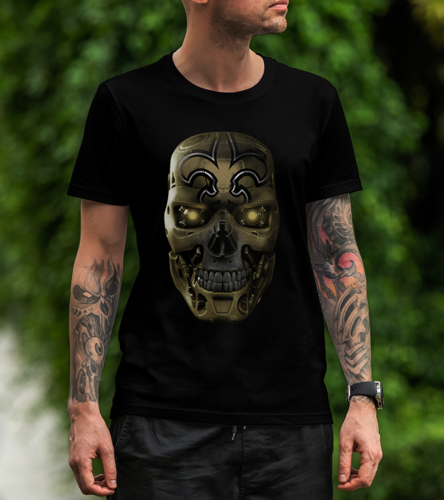 Skull Saints Futuristic Robot Emblem T-Shirt