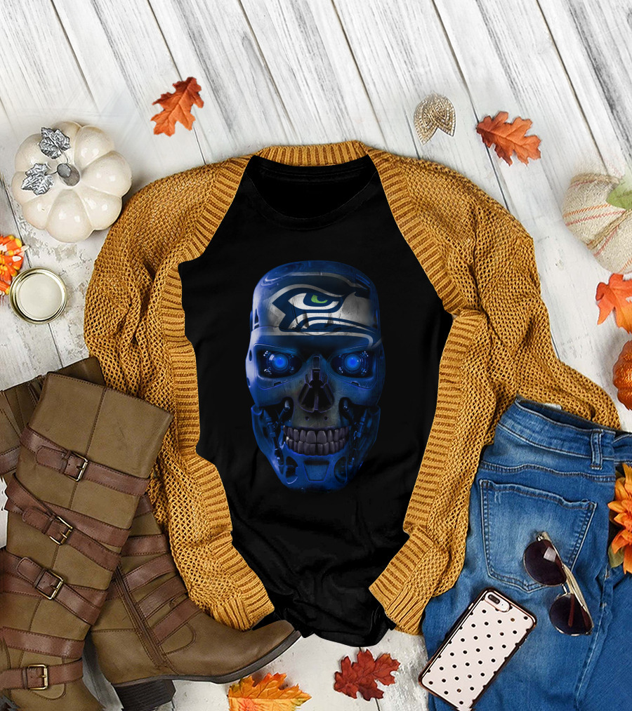 Seahawks Skull Robot Futuristic T-Shirt