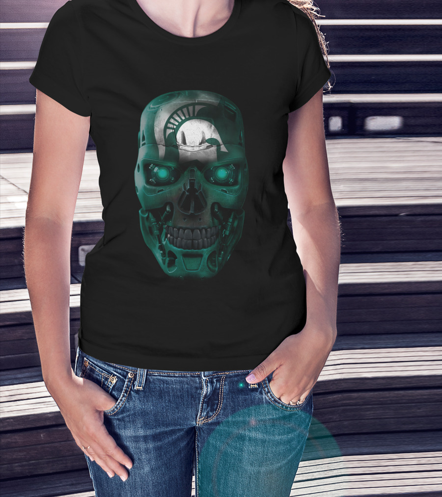 Spartan Helmet Skull Design With Futuristic Elements T-Shirt