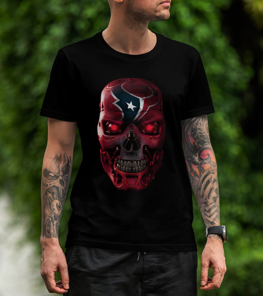 Skull Texans Robot Star Head With Red Eyes T-Shirt