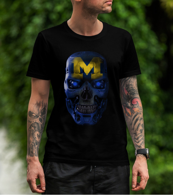M Skull Wolverines Mech Cyborg Blue And Yellow T-Shirt