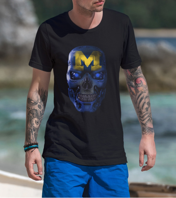 M Skull Wolverines Mech Cyborg Blue And Yellow T-Shirt