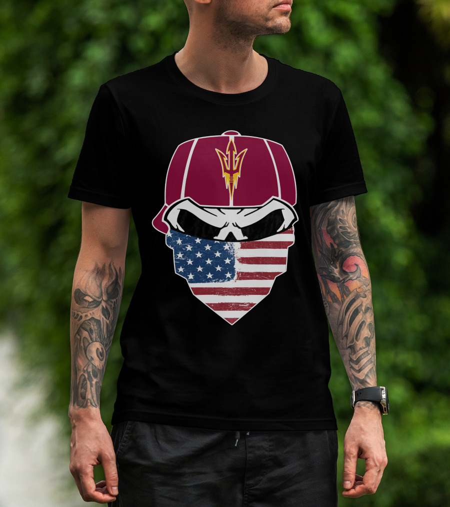 Arizona State Skulls American Flag Bandana Maroon Hat Trident T-Shirt