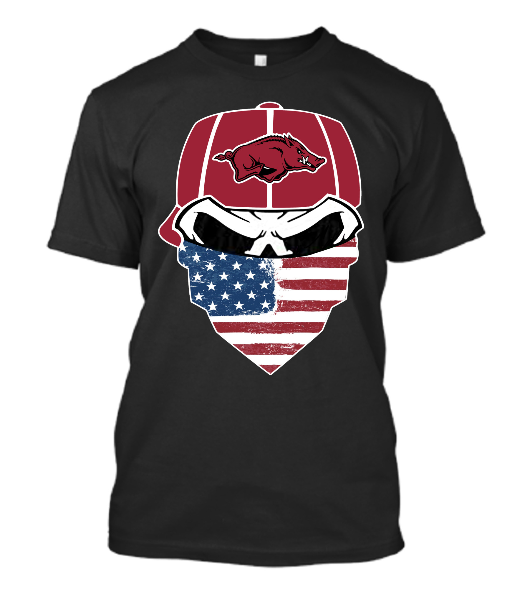 Arkansas Razorbacks Skull American Flag Bandana T-Shirt