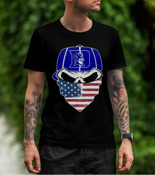 Duke Blue Devils Skulls American Flag Logo Cap Face Mask T-Shirt