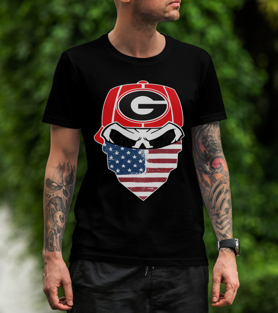 Georgia Bulldogs Skulls American Flag Bandana T-Shirt