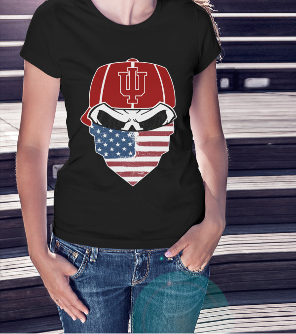 Indiana Hoosiers Skuls American Flag Bandana T-Shirt