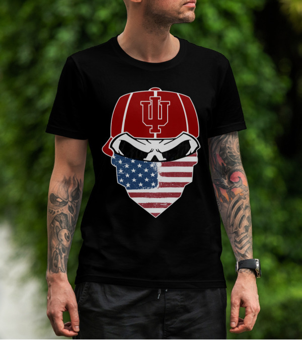 Indiana Hoosiers Skuls American Flag Bandana T-Shirt