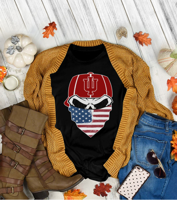 Indiana Hoosiers Skuls American Flag Bandana T-Shirt