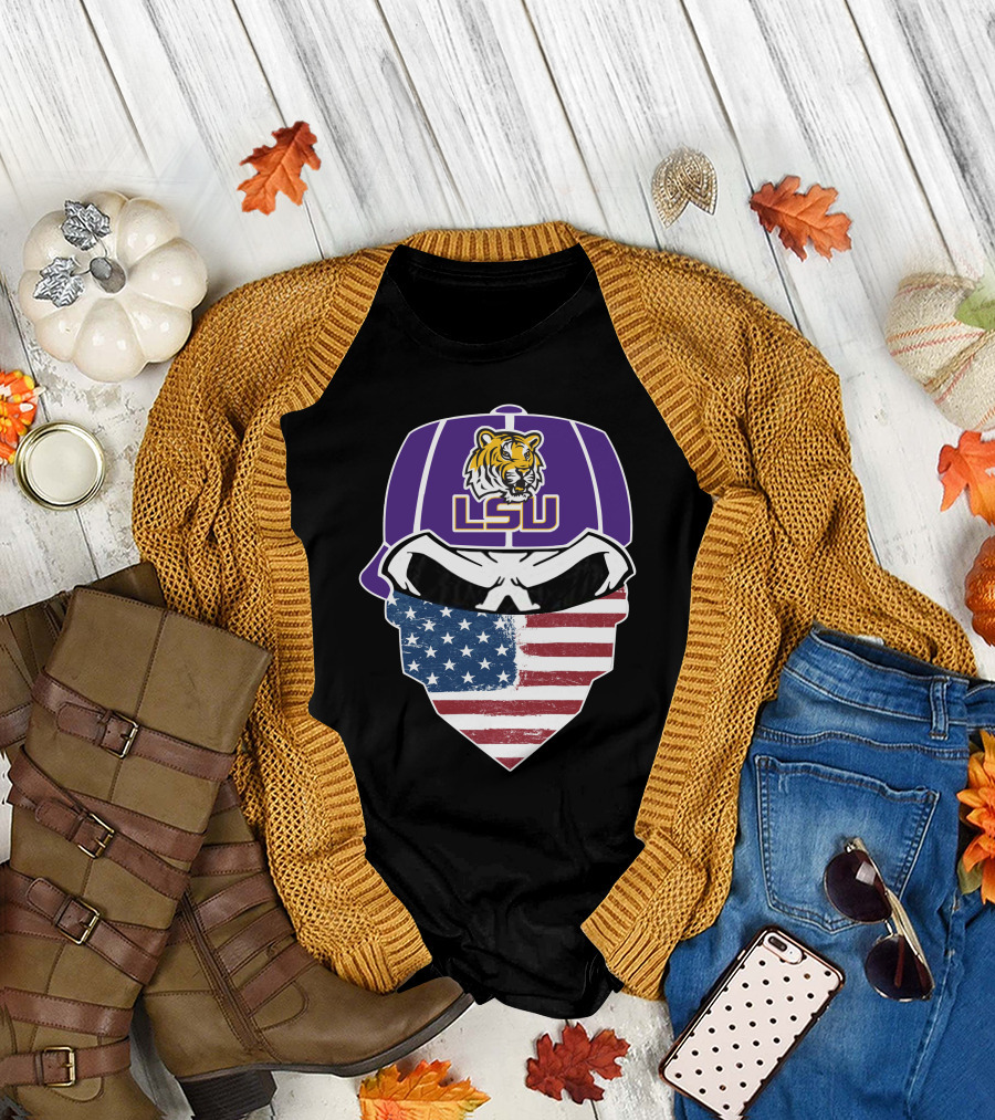 LSU Tigers Skull American Flag Bandana T-Shirt