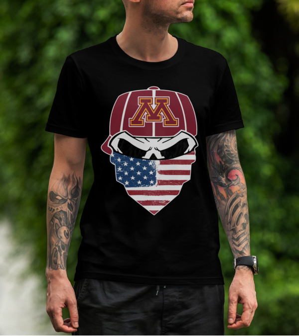 Minnesota Golden Skuls American Flag Skull Bandana M T-Shirt