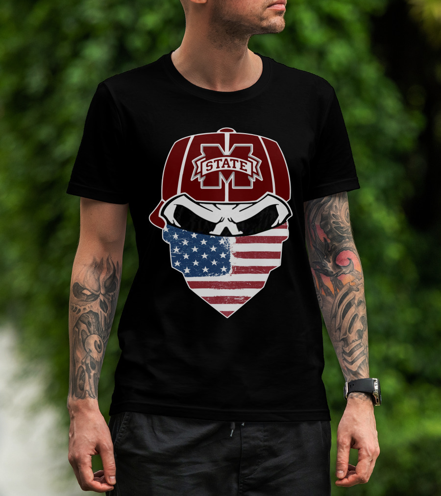 Mississippi State Skulls American Flag Bandana T-Shirt
