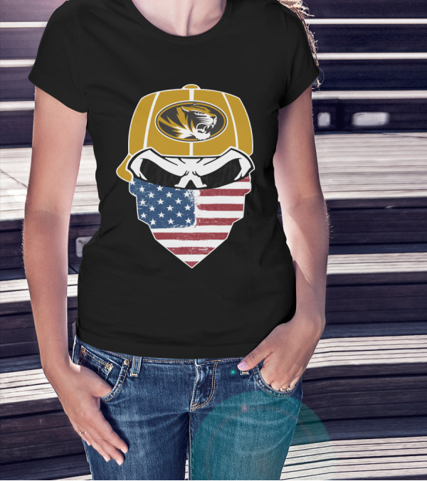 Missouri Tigers Skull American Flag Bandana T-Shirt