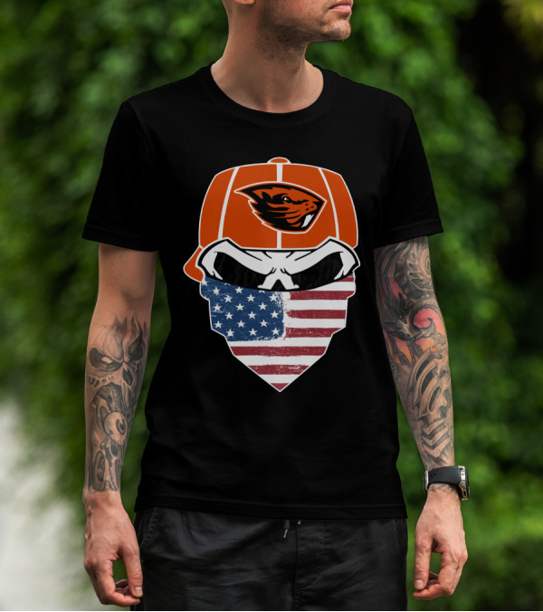 Oregon State Beavers Skull American Flag Bandana T-Shirt