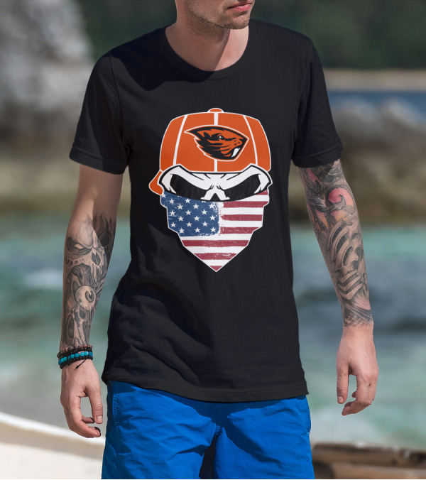 Oregon State Beavers Skull American Flag Bandana T-Shirt