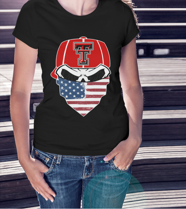 Texas Tech Skuls American Flag Bandana Cap T-Shirt