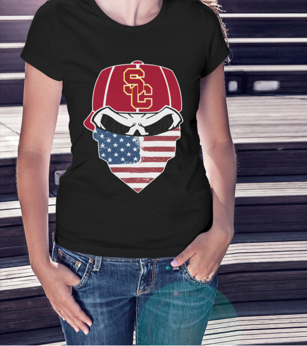 USC Trojans Skulls American Flag Bandana T-Shirt