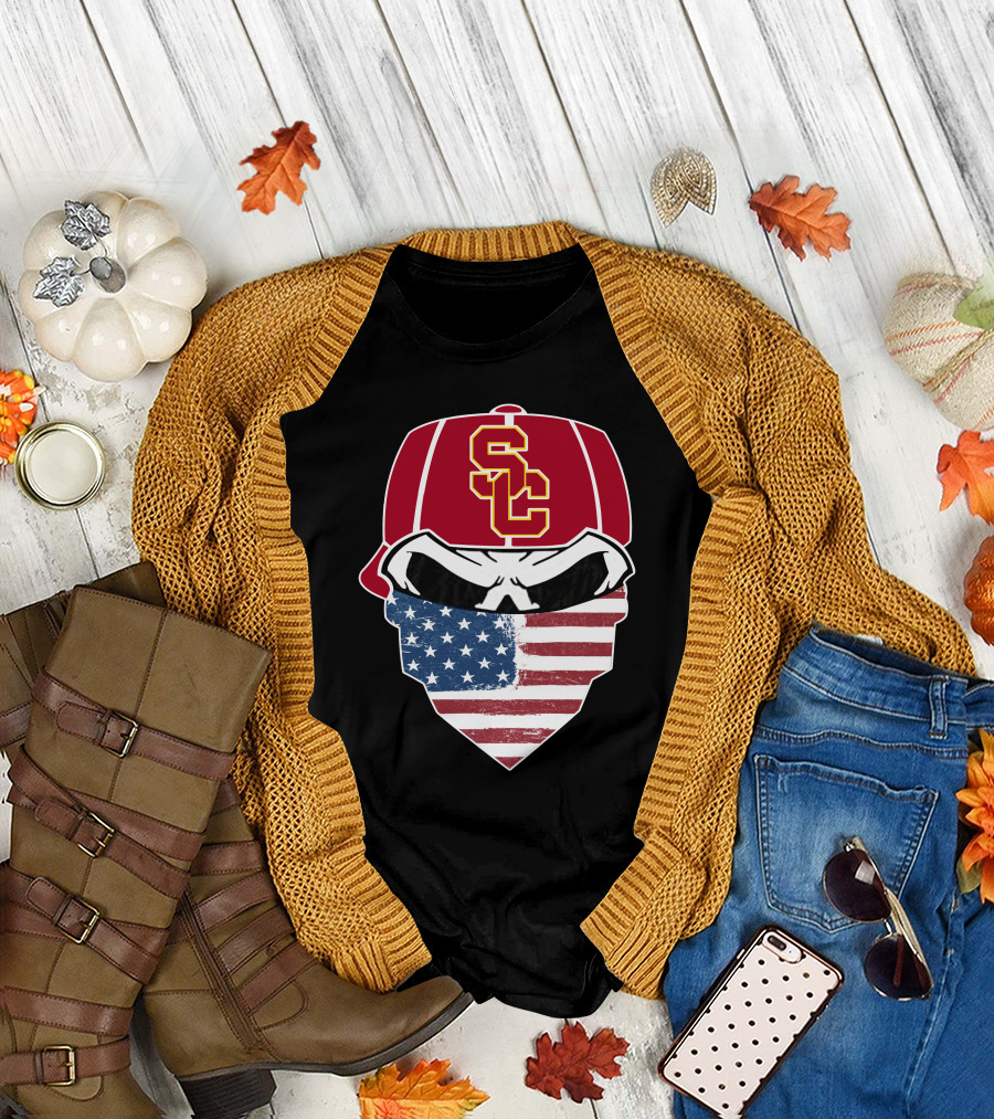 USC Trojans Skulls American Flag Bandana T-Shirt