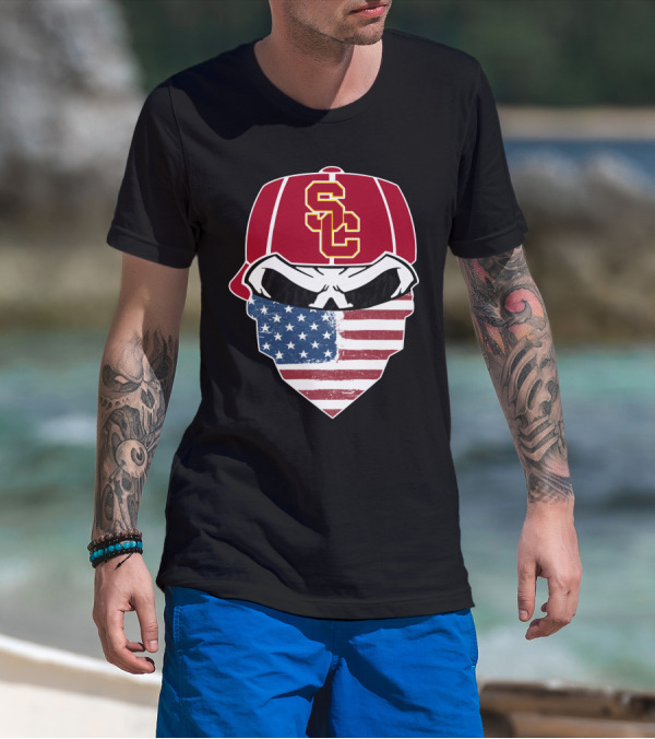 USC Trojans Skulls American Flag Bandana T-Shirt
