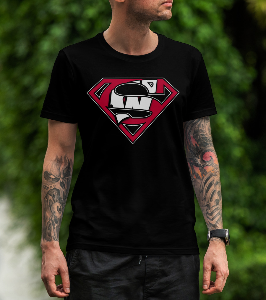 Superman Wisconsin Badgers Logo Combination T-Shirt