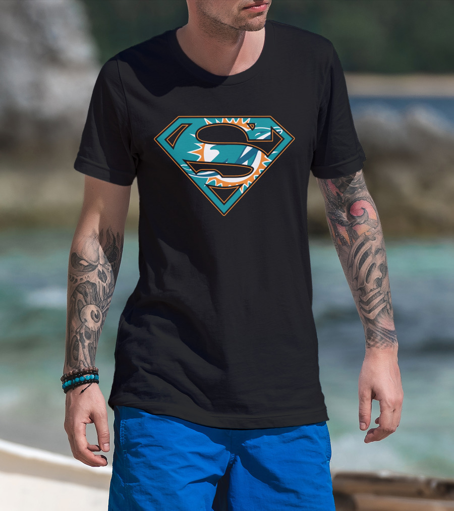 Super Man Miami Dolphins Logo Symbol Combination T-Shirt
