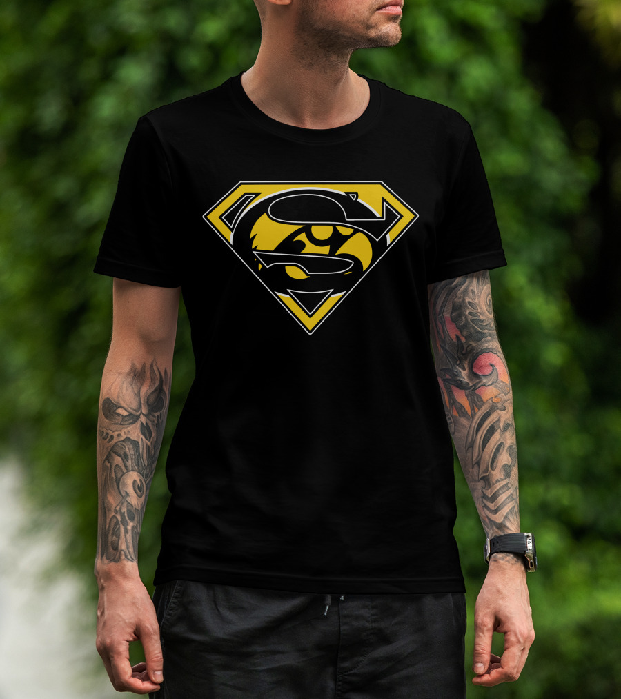 Super Man Iowa Hawkeyes Iconic Emblem Fusion T-Shirt