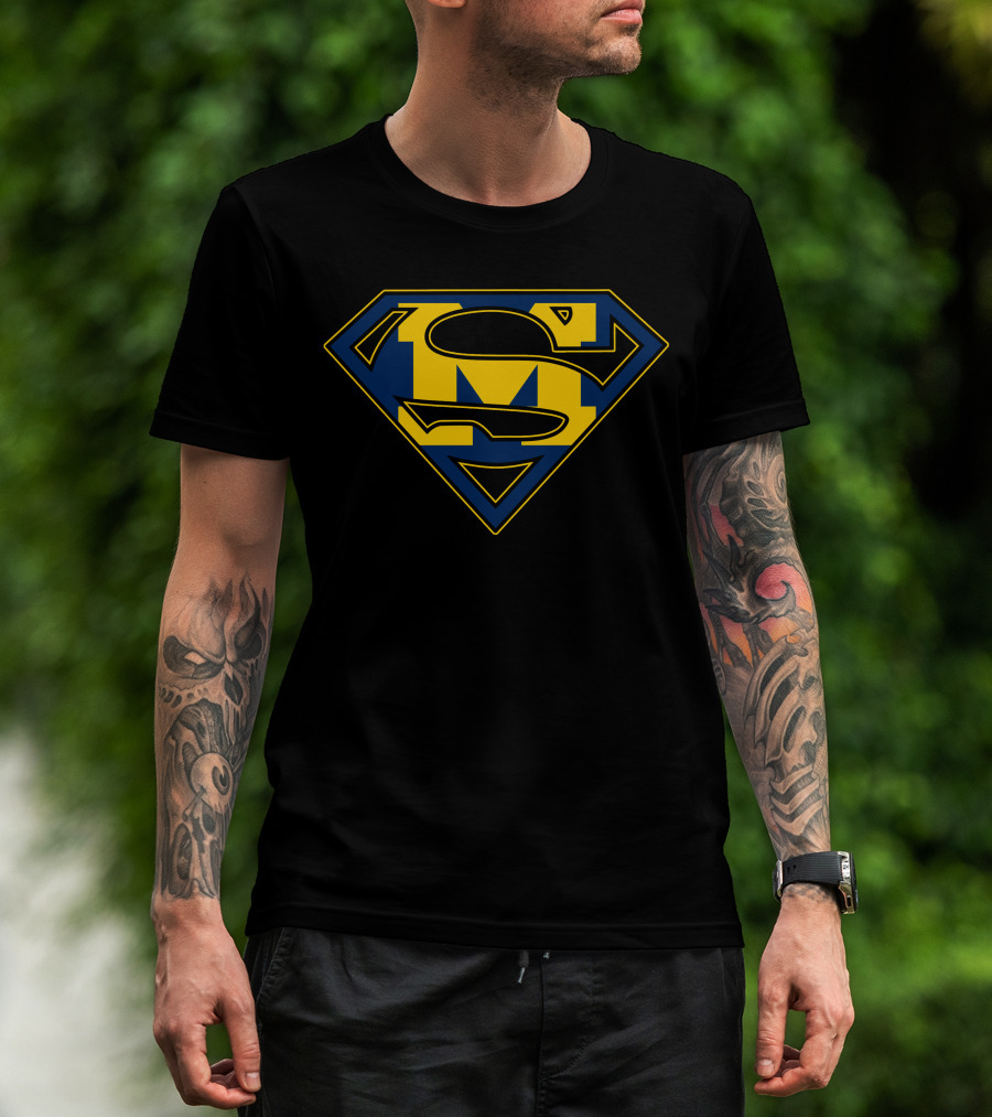 Super Man Wolverines Diamond Emblem In Yellow And Blue T-Shirt